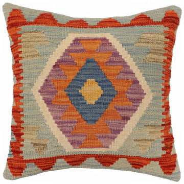 handmade Traditional Pillow Blue Rust Hand-Woven SQUARE 100% WOOL Hand woven turkish pillow2' x 2'